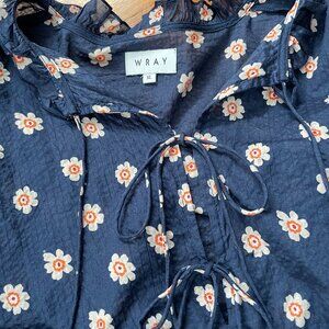Blue Wray Dress with flowers and tie bodice size XL